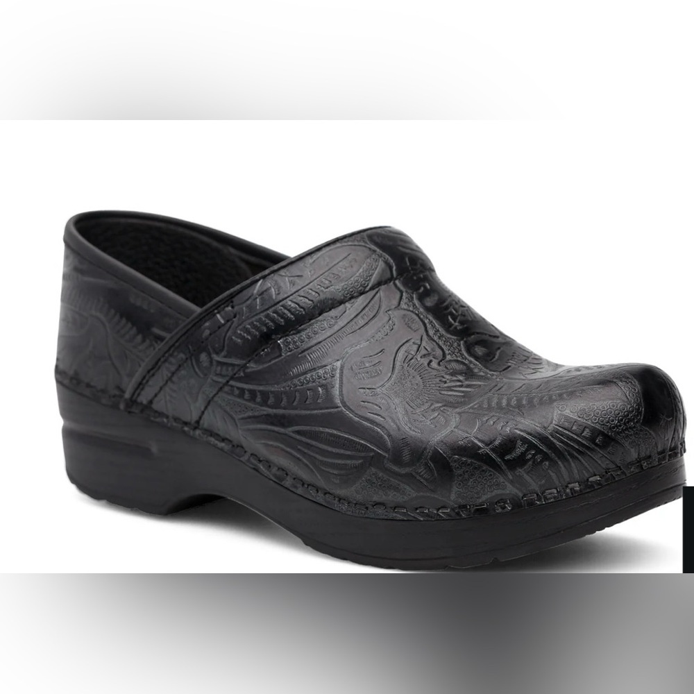 Dansko Black Professional Clog Tooled Leather Emb… - image 2